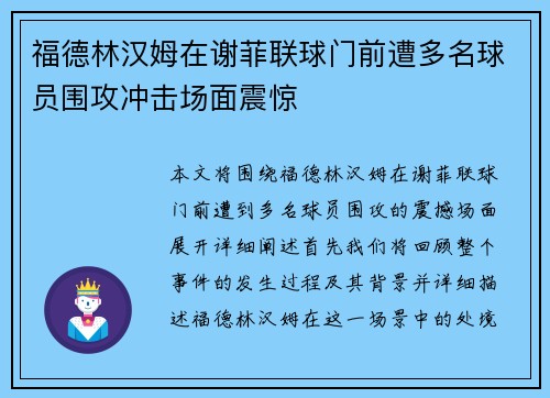 福德林汉姆在谢菲联球门前遭多名球员围攻冲击场面震惊